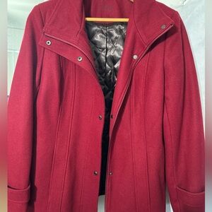Calvin Klein Women's Wool Full Zip Peacoat Jacket Quilted Coat Red Size L